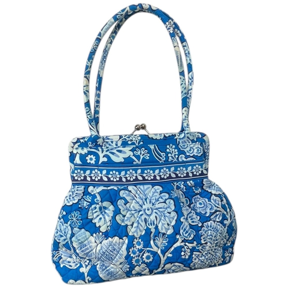 Vera Bradley Alice Kisslock Should Bag Purse-Blue Lagoon Pattern Quilted Cottage